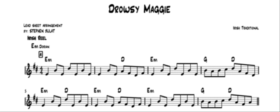 Drowsy Maggie (Irish Traditional) - Lead sheet in original key of Em Large Ensemble scores gallery preview page 2