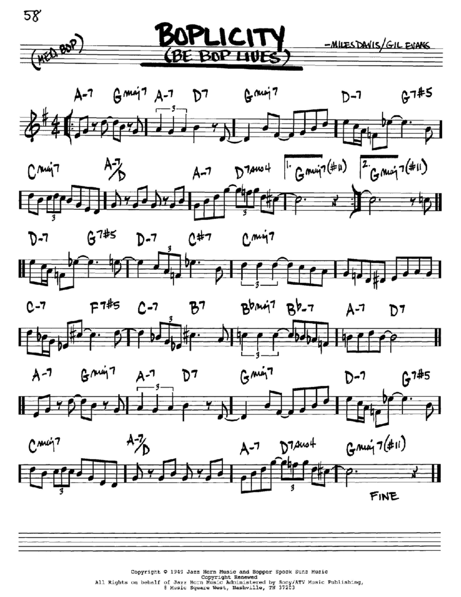 Boplicity (Be Bop Lives) Piano scores gallery preview page 1