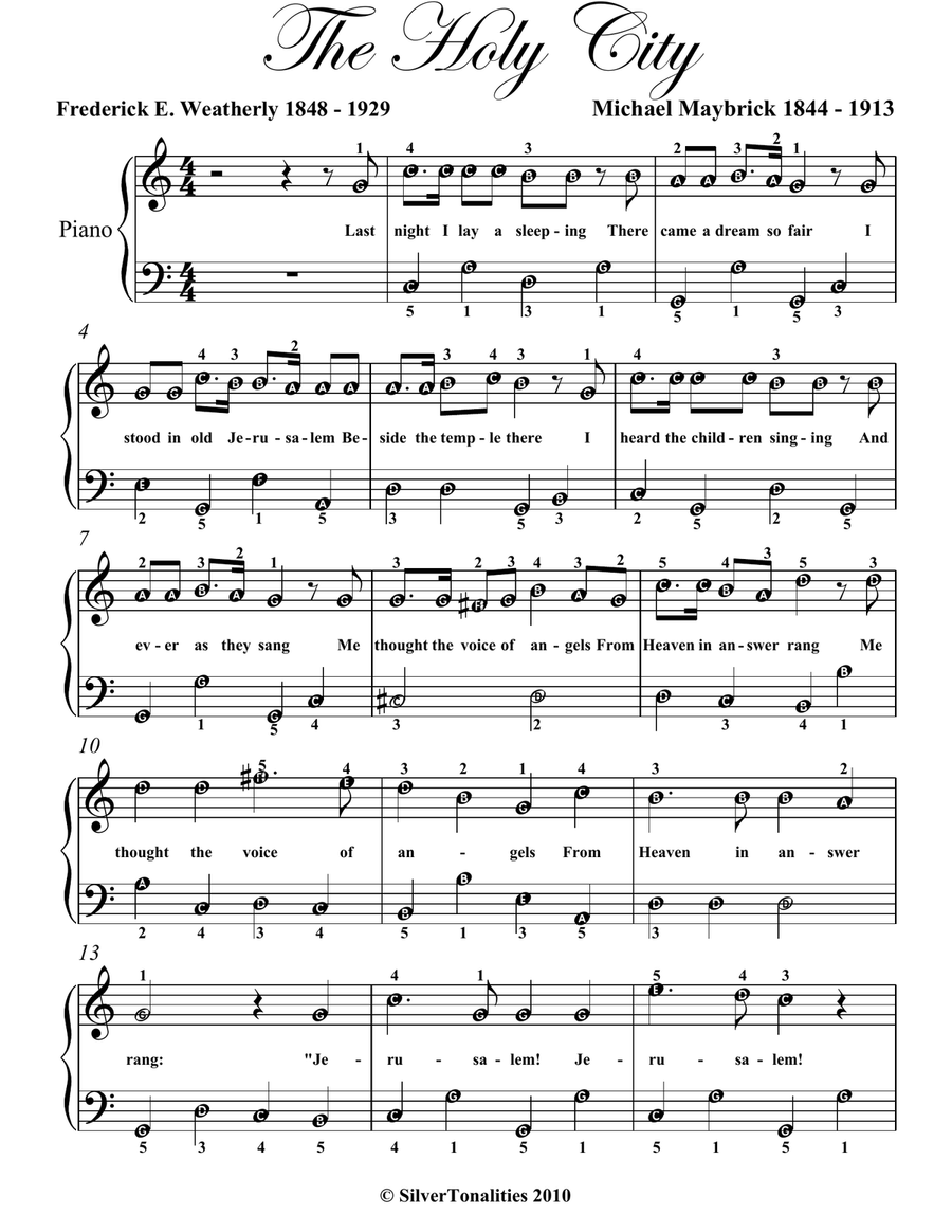 The Holy City Easy Piano Sheet Music Easy Piano scores gallery preview page 2