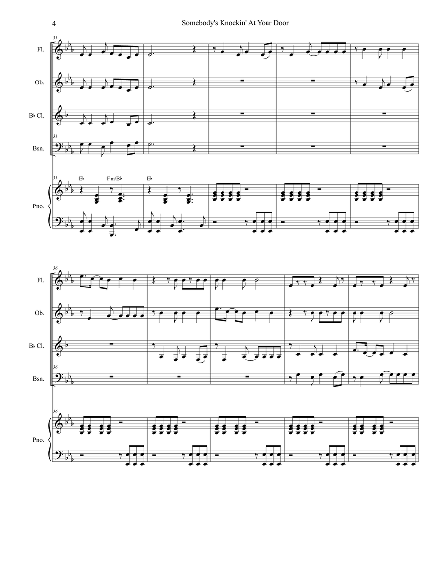 Somebody's Knockin' At Your Door (Woodwind Quartet and Piano) Woodwind Quartet scores gallery preview page 4
