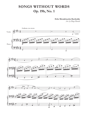 Song Without Words Op. 19 No. 1 for Violin and Piano