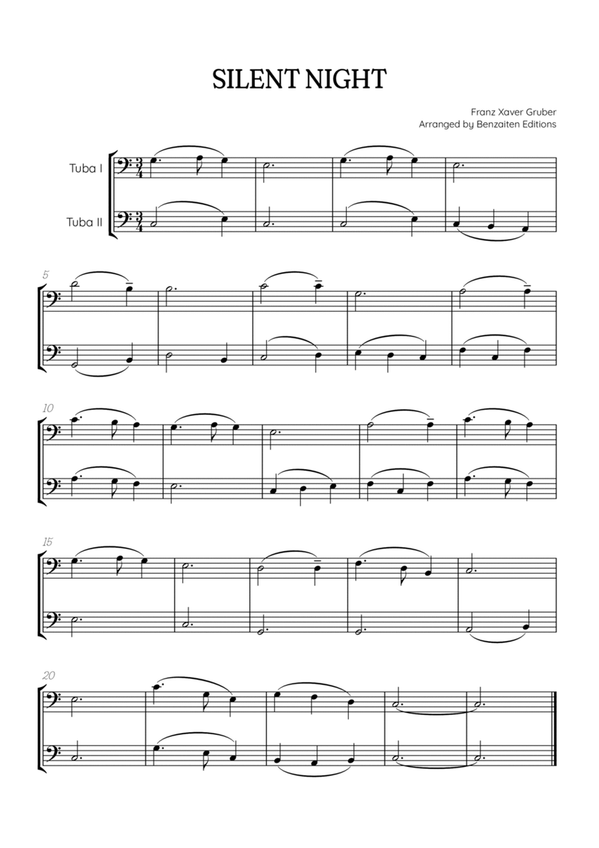 Silent Night for tuba duet • easy Christmas song sheet music image number null