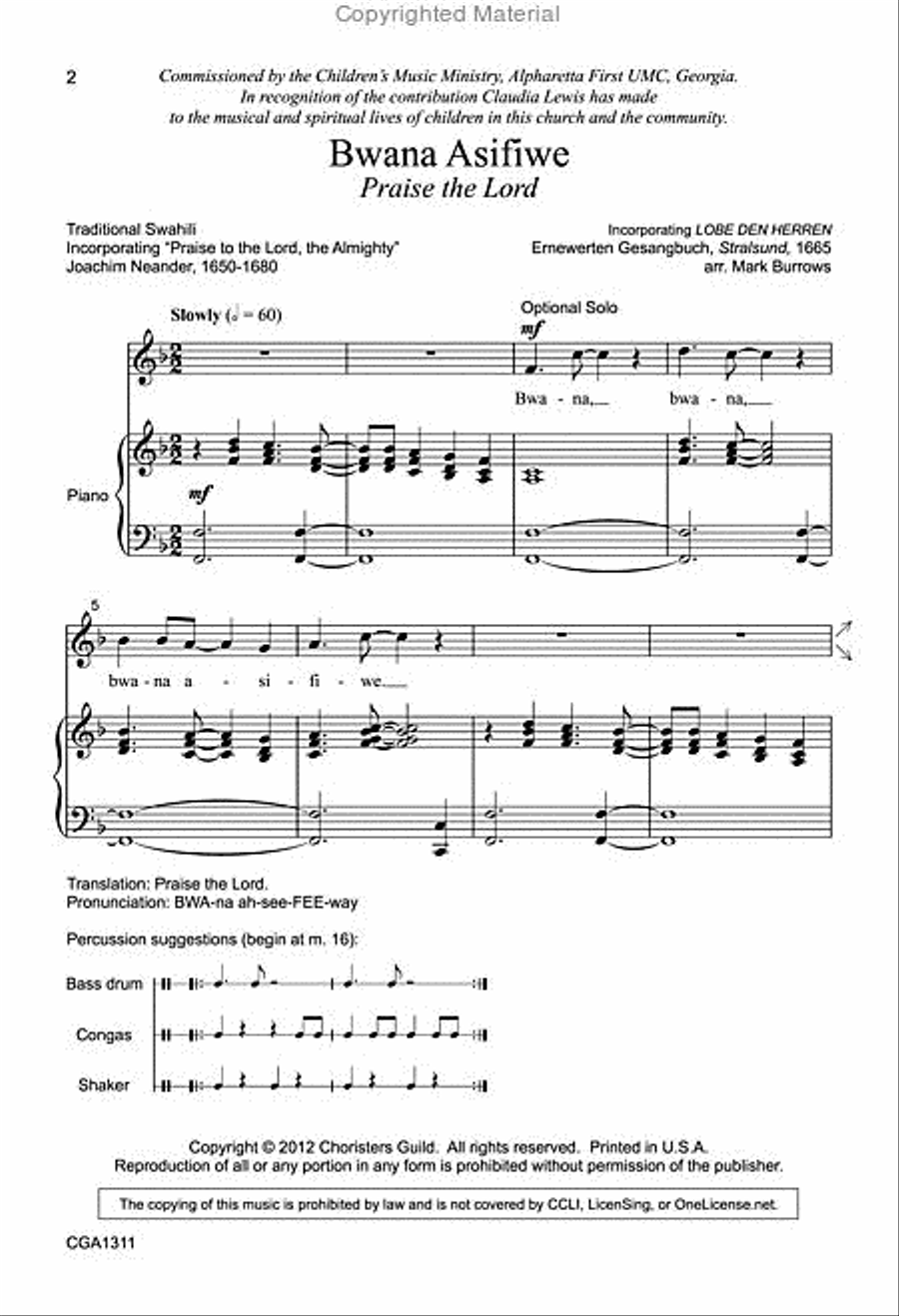 Bwana Asifiwe (Unison/Two-part) Unison Choir scores gallery preview page 2