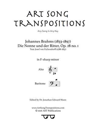 Book cover for BRAHMS: Die Nonne und der Ritter, Op. 28 no. 1 (transposed to F-sharp minor)