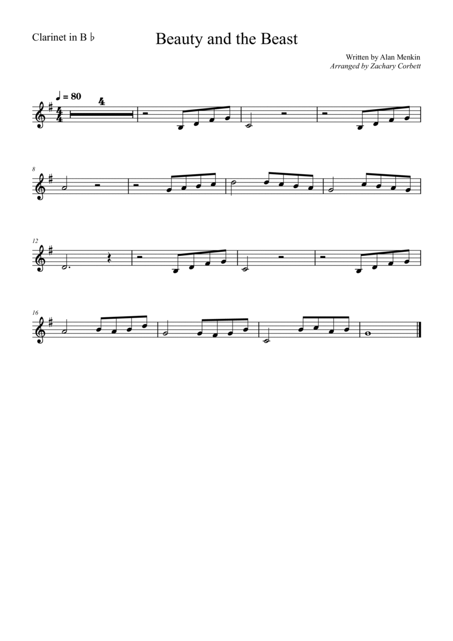Beauty And The Beast Beauty And The Beast B-Flat Clarinet scores gallery preview page 1