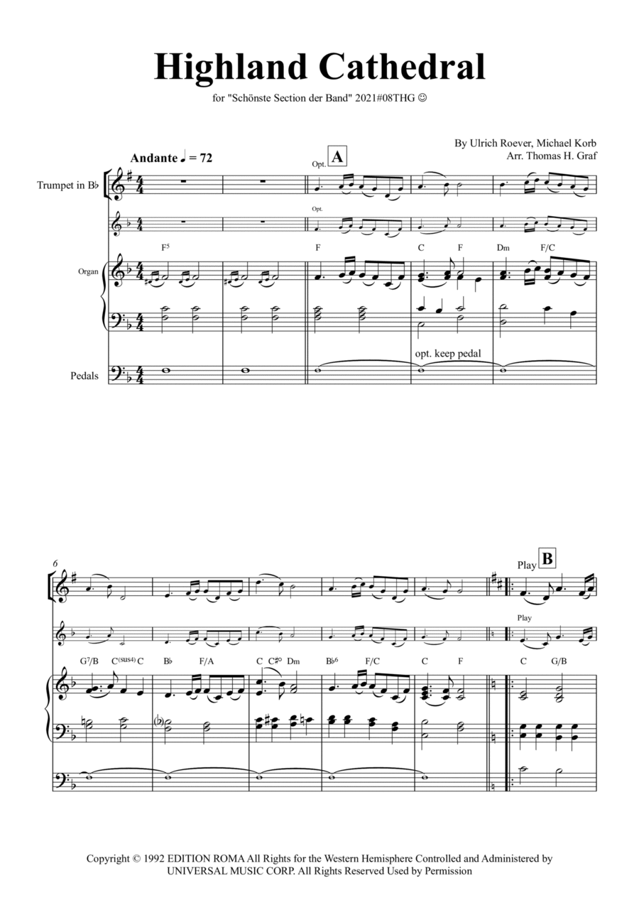 Highland Cathedral Trumpet Duet scores gallery preview page 1