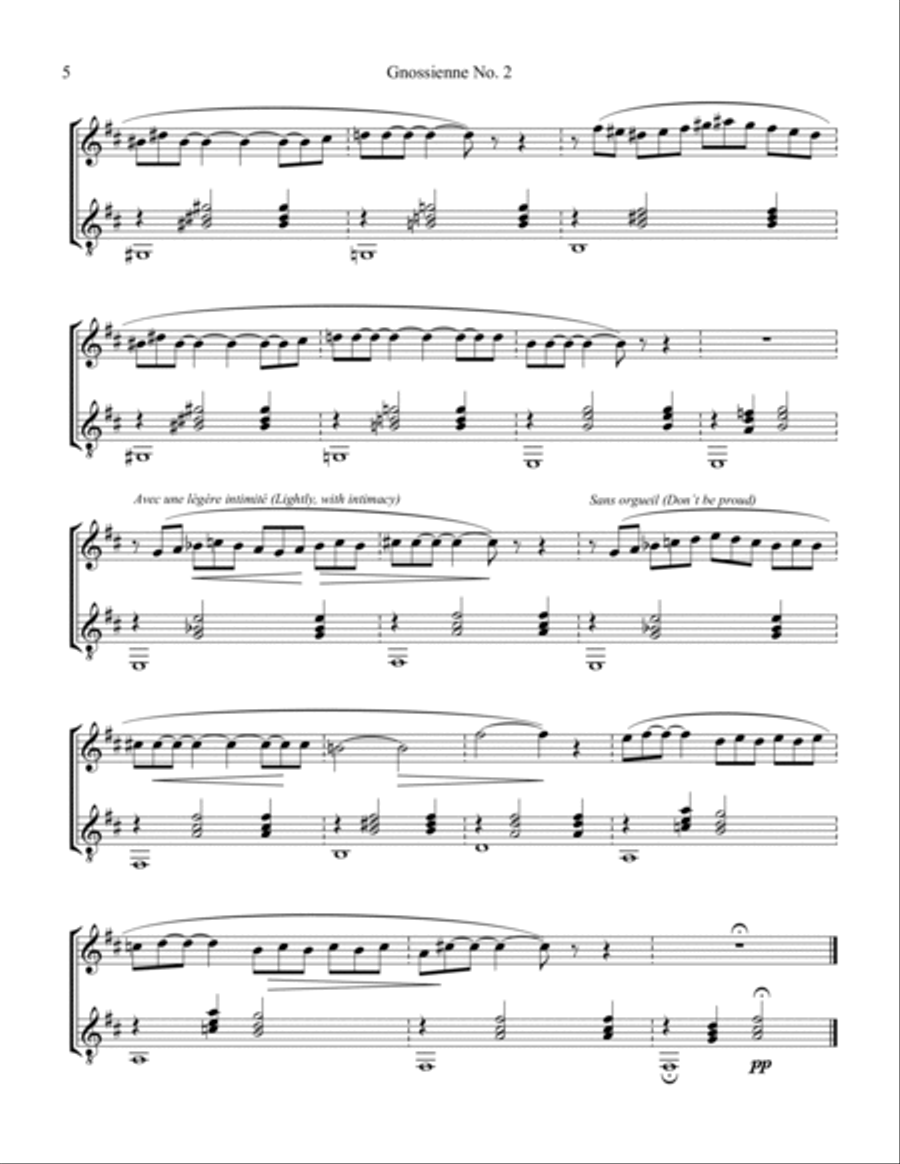 Gnossienne (1,2,3+5) for violin or flute and guitar (Em) Flute scores gallery preview page 6