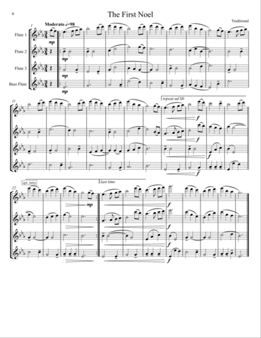 Twenty Christmas Carols for Flute Quartet/Choir Choir scores gallery preview page 6