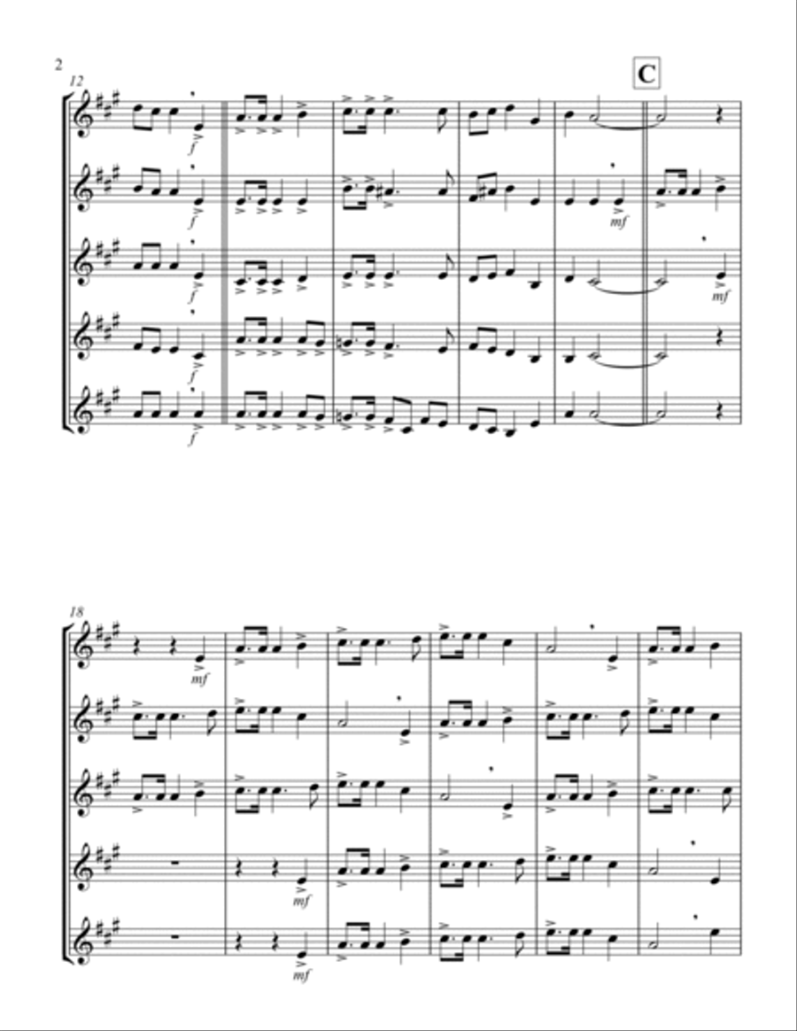 O Christmas Tree (G) (Tenor Saxophone Quintet) Saxophone Quintet scores gallery preview page 2