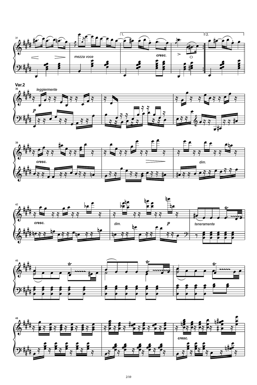 Beethoven Sonata No.30 in E Major, Op.109 Movement 3 Piano Solo scores gallery preview page 2