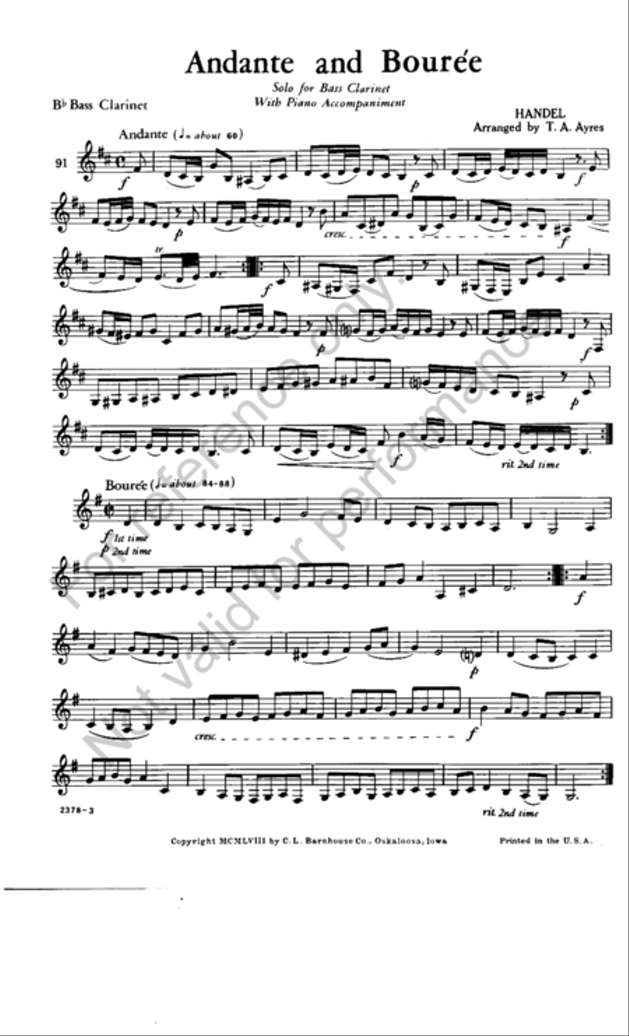 Andante and Bouree Bass Clarinet scores gallery preview page 2