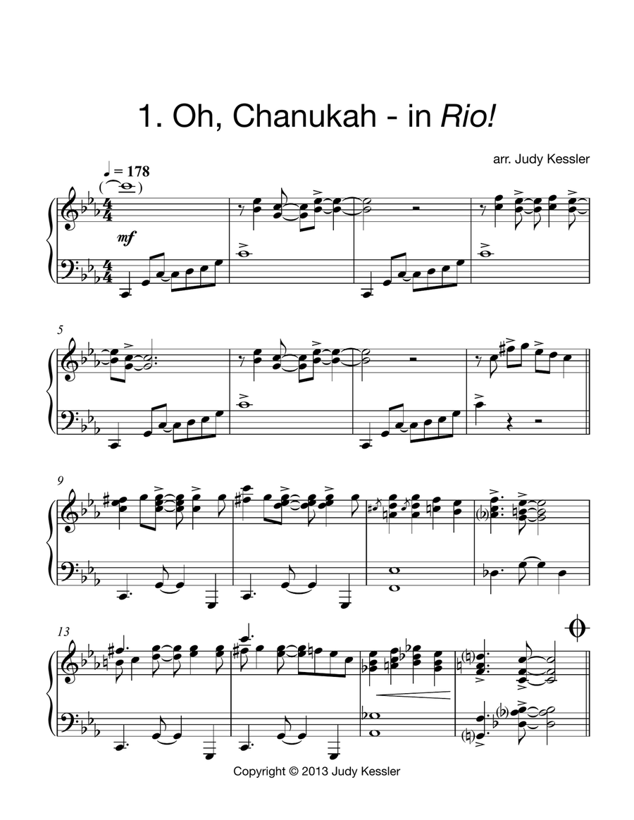 Five Jazzy Piano Arrangements of Popular Chanukah Songs Piano Solo scores gallery preview page 2