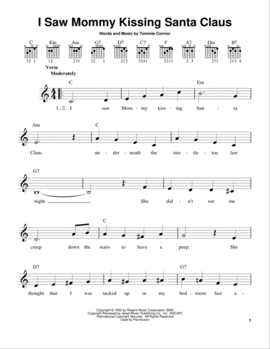 I Saw Mommy Kissing Santa Claus Easy Guitar scores gallery preview page 1