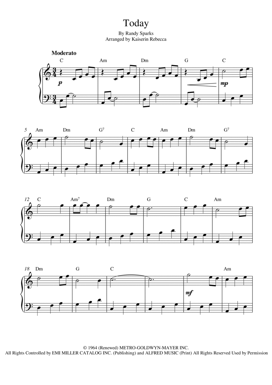 Today Today Easy Piano scores gallery preview page 1