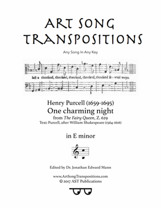 Book cover for PURCELL: One charming night (transposed to E minor)