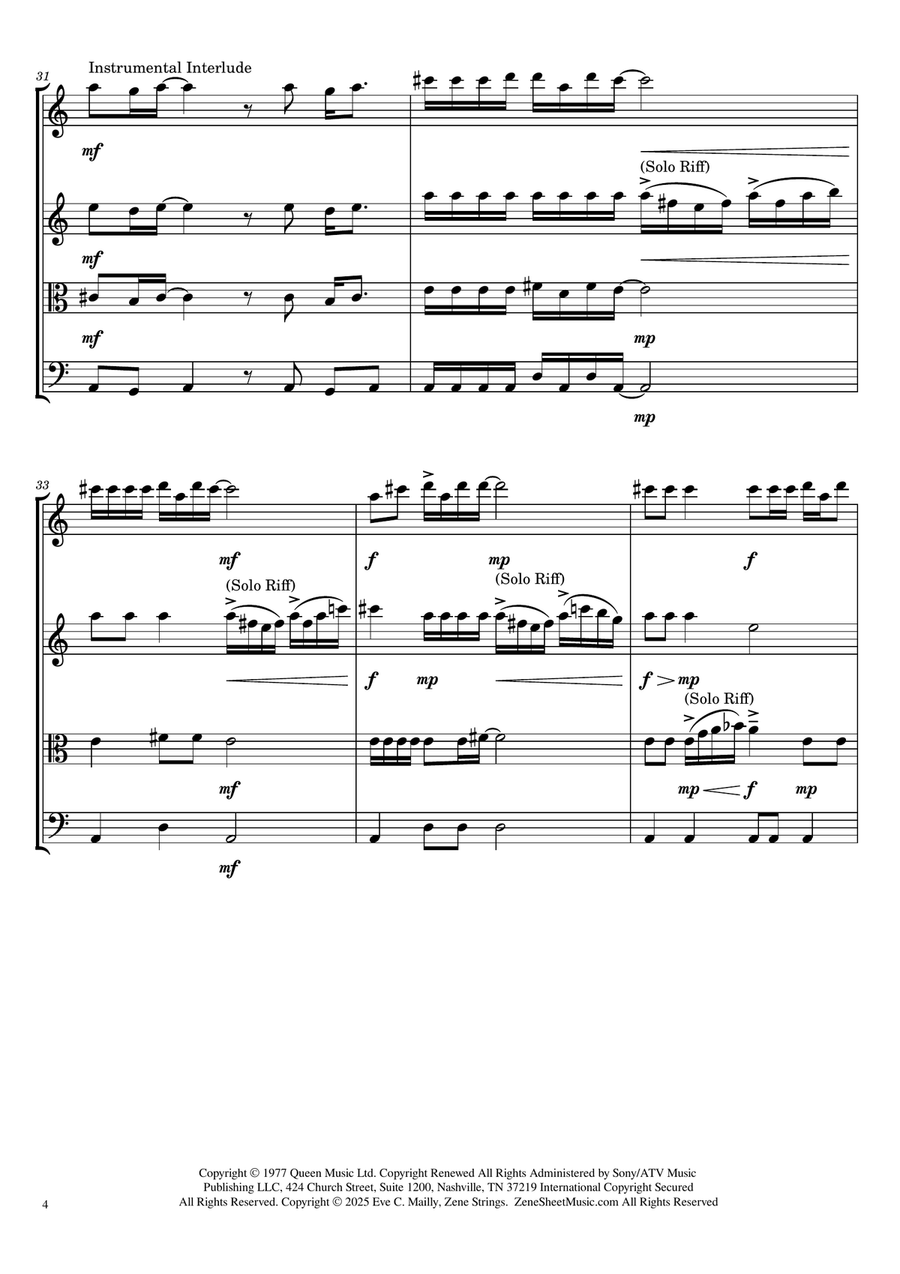We Will Rock You String Quartet scores gallery preview page 4