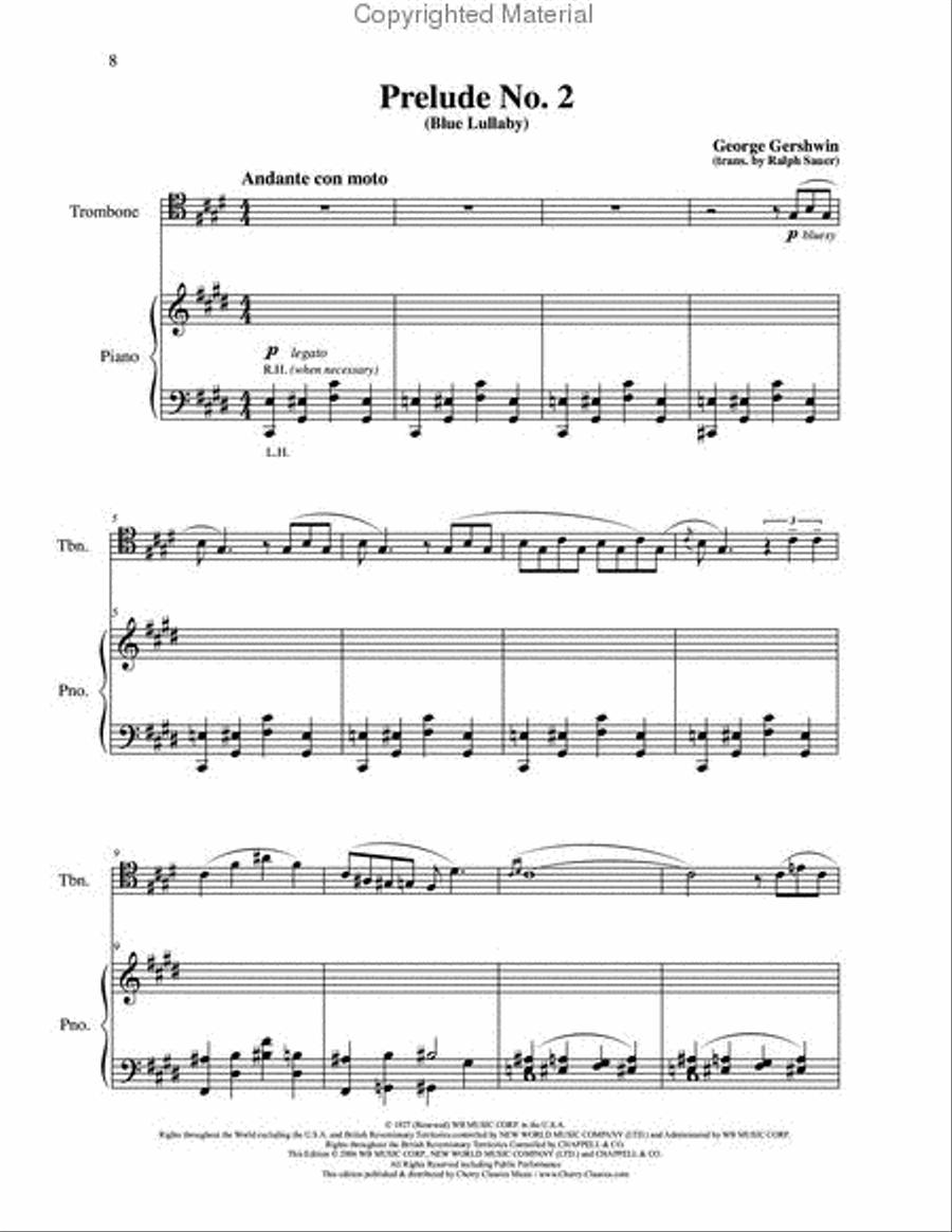 Three Preludes for Trombone & Piano Piano Accompaniment scores gallery preview page 4