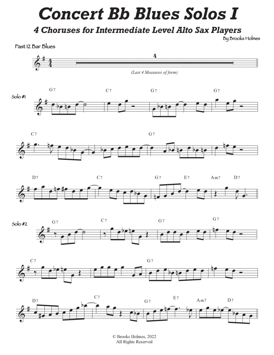 Concert Bb Blues Solos for Intermediate Level Alto Sax image number null