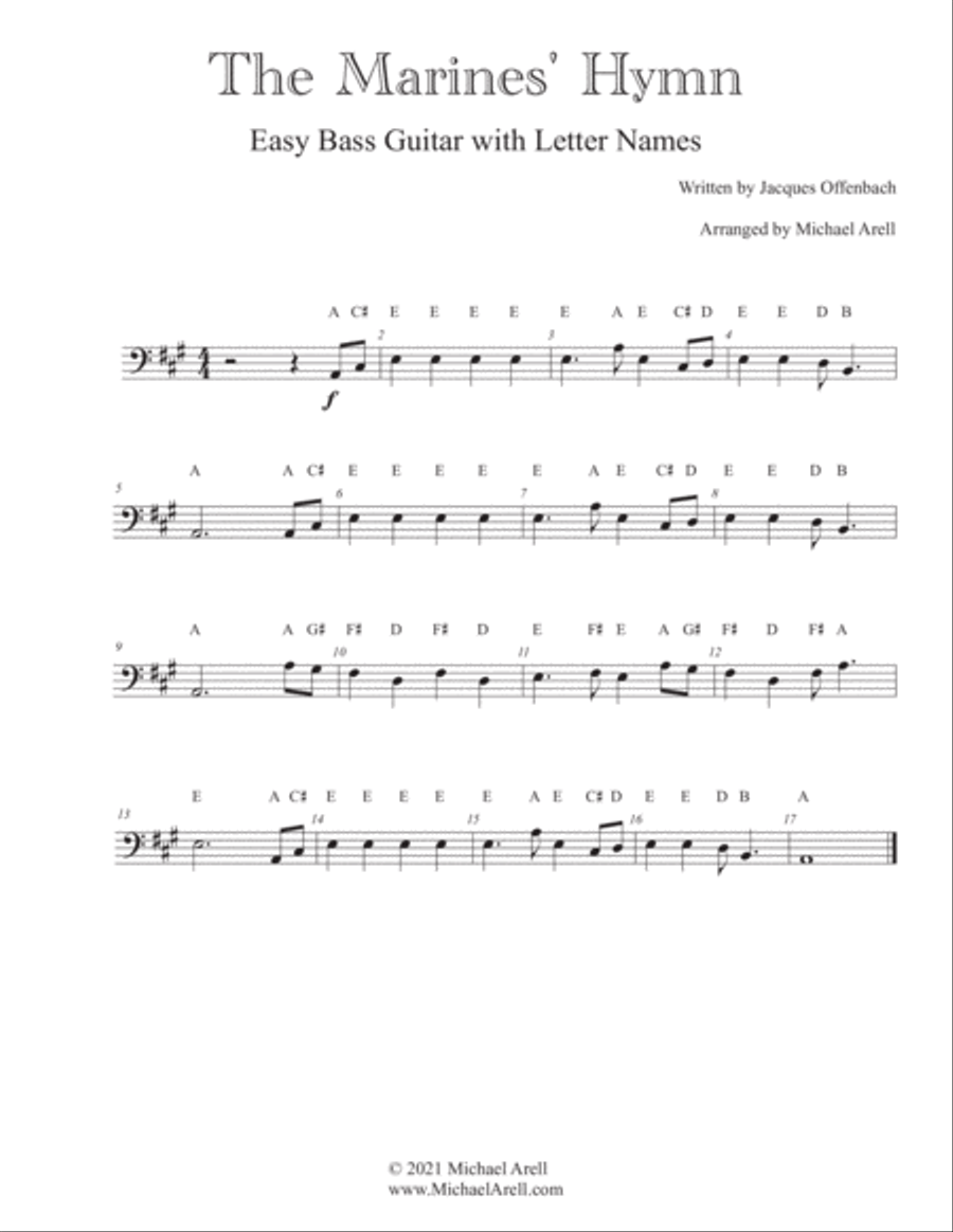 Marines' Hymn- Easy Bass Guitar String Duet scores gallery preview page 3