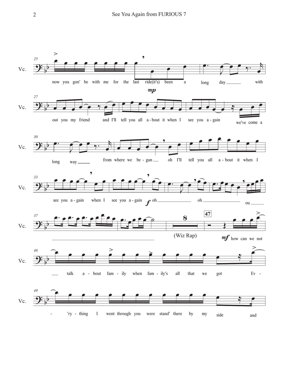See You Again from FURIOUS 7 Cello Solo scores gallery preview page 2
