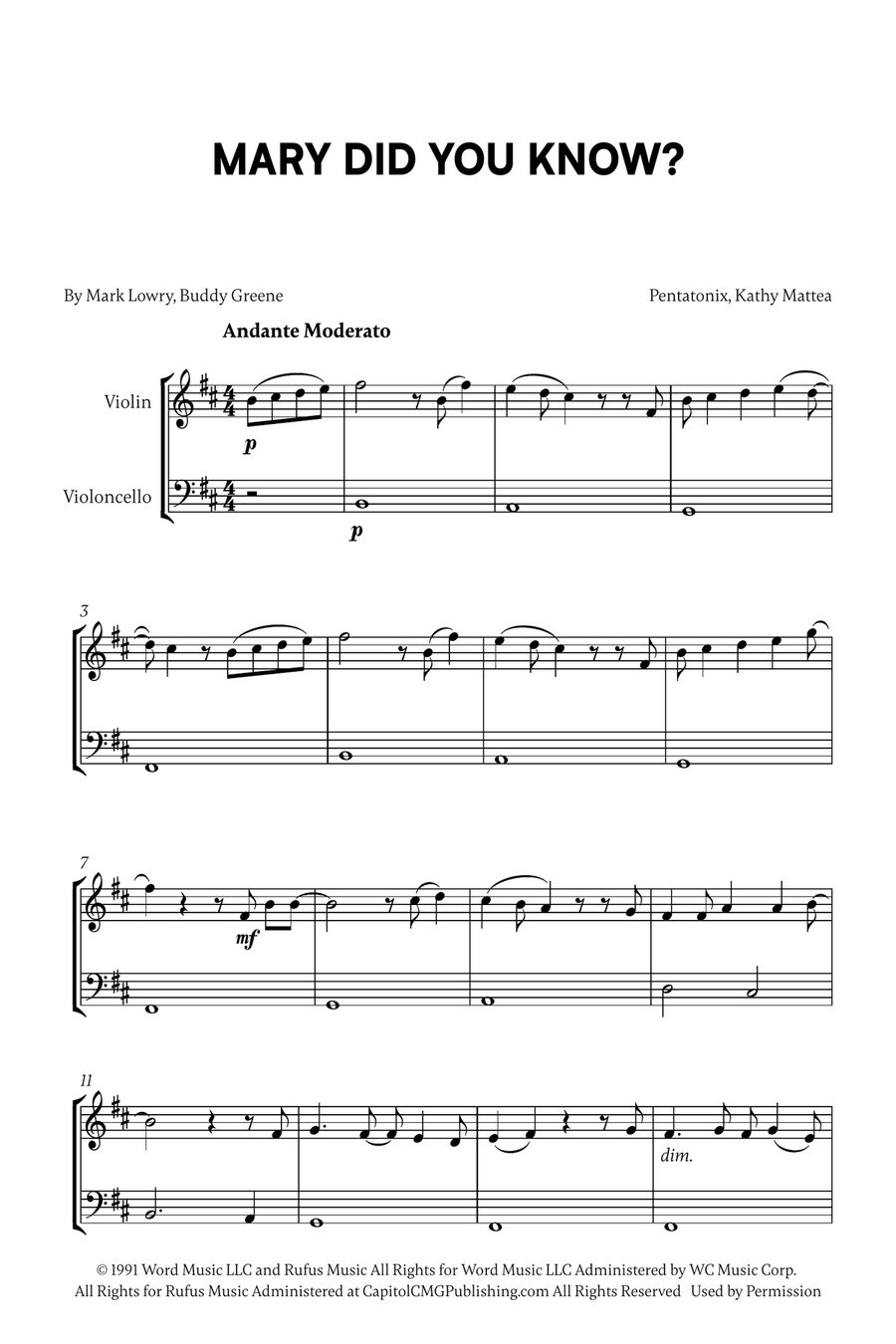 Mary, Did You Know? String Duet scores gallery preview page 1
