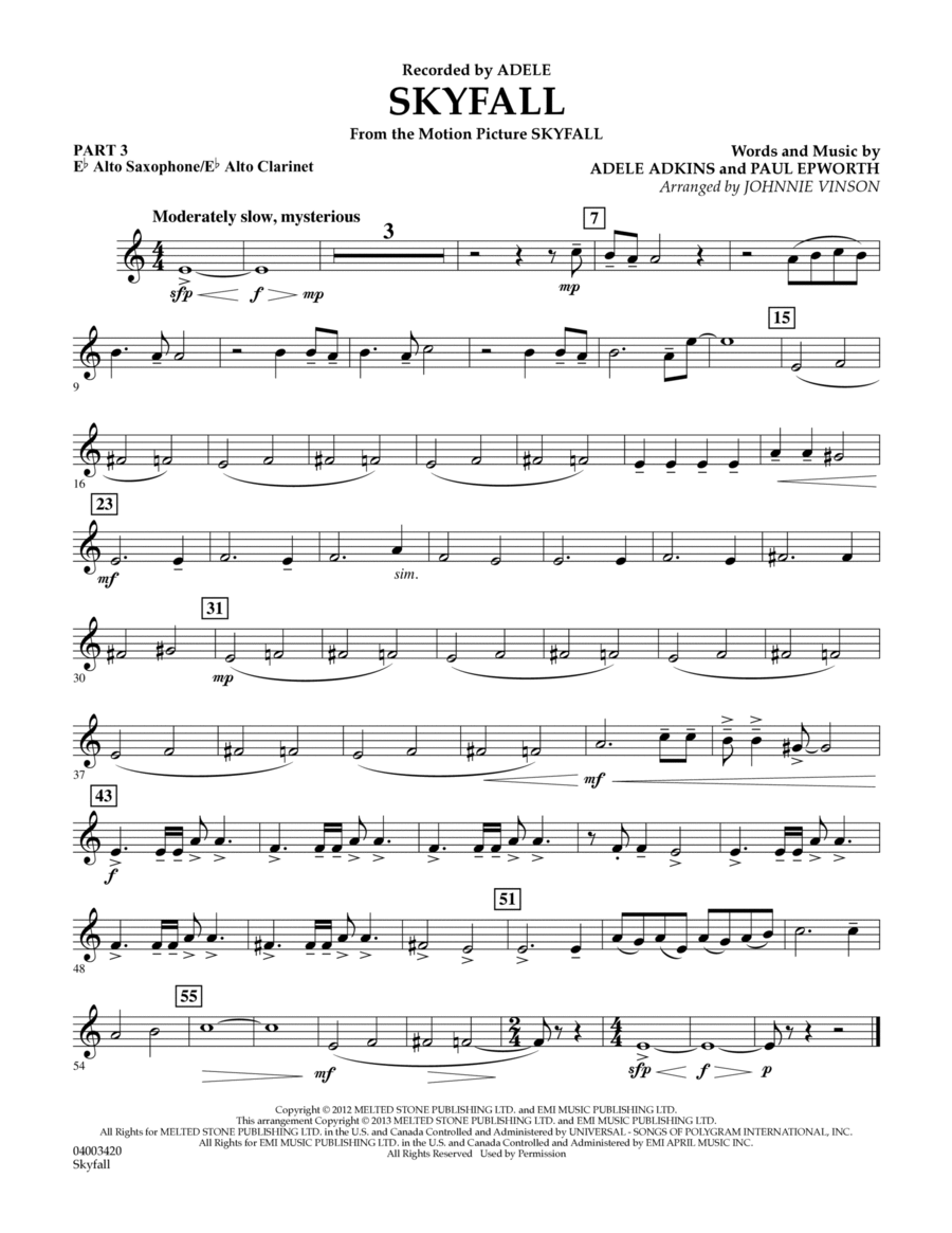 Skyfall - Pt.3 - Eb Alto Sax/Alto Clar. Concert Band scores gallery preview page 1
