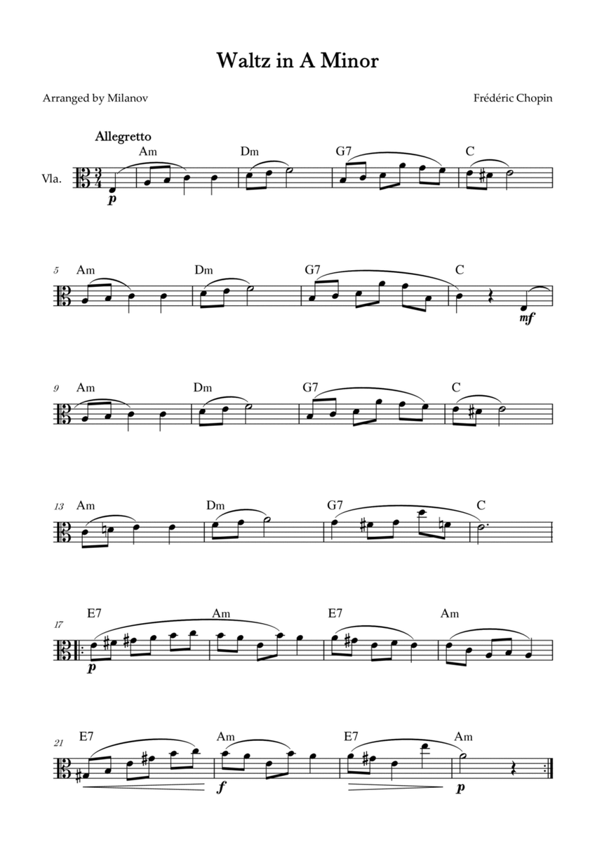 Waltz in A Minor | B. 150, Op. Posth. | Chopin | Viola | Chords image number null