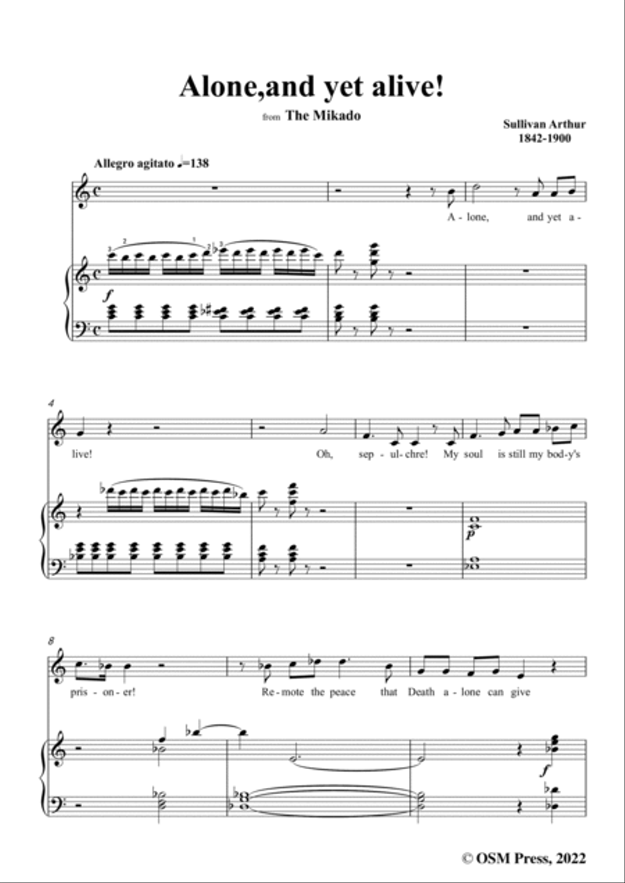 Sullivan-Alone,and yet alive!from The Mikado,in C Major,for Voice and Piano Voice Solo scores gallery preview page 3