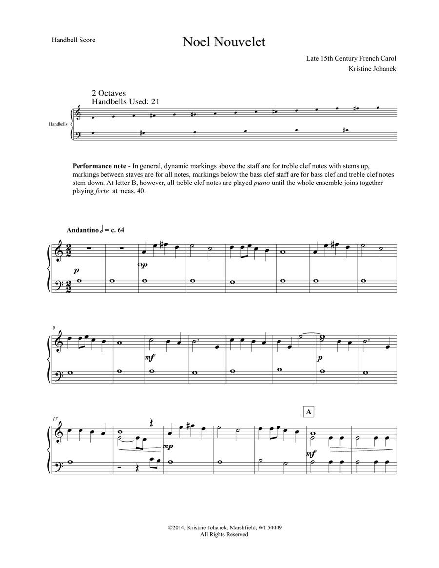 Noel Nouvelet (2 octave handbells, tone chimes or hand chimes) 2-Octaves scores gallery preview page 1