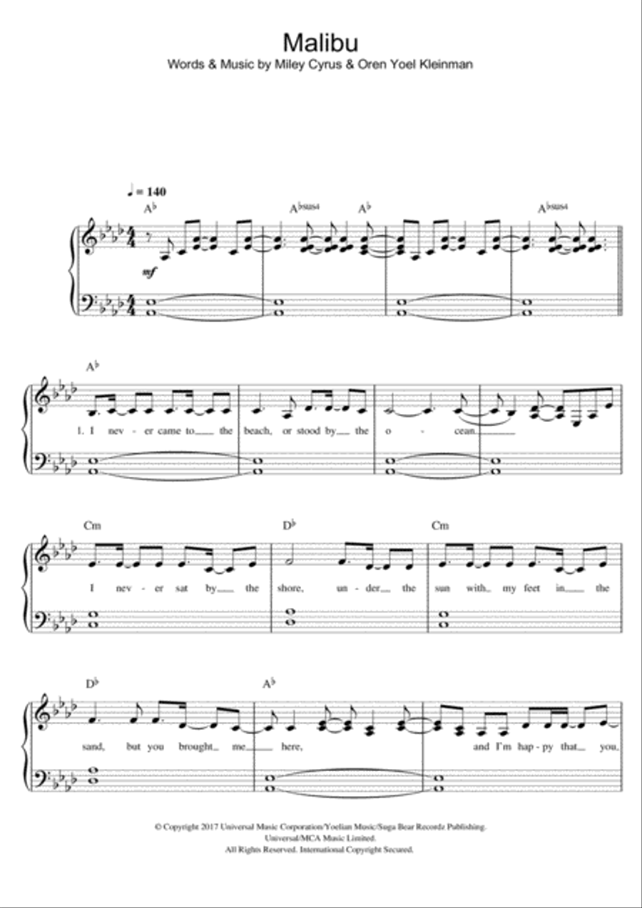 Malibu Malibu Easy Piano scores gallery preview page 1