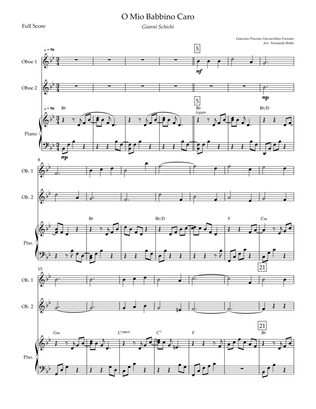 O Mio Babbino Caro (Puccini) for Oboe Duo and Piano Accompaniment with Chords