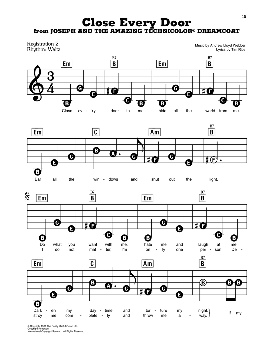 Close Every Door (from Joseph And The Amazing Technicolor Dreamcoat) Electronic Keyboard scores gallery preview page 1