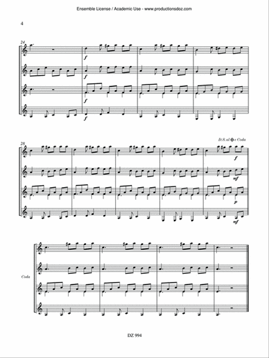 Musique facile pour 4 guitares - Grèce (Chanson grecque) Guitar Ensemble scores gallery preview page 4