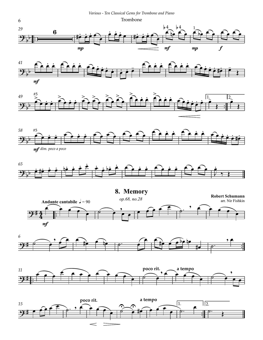 Ten Classical Gems for Trombone and Piano Piano scores gallery preview page 6
