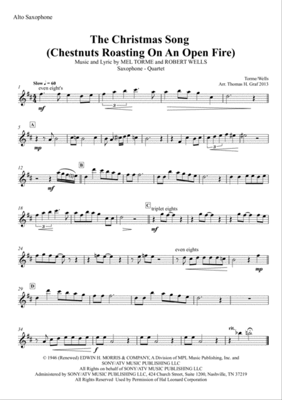 The Christmas Song (Chestnuts Roasting On An Open Fire) Saxophone Quartet scores gallery preview page 6