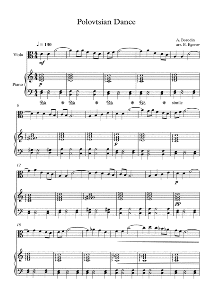 Polovtsian Dance, Alexander Borodin, For Viola & Piano Polovtsian Dance, Alexander Borodin, For Viola & Piano Viola scores gallery preview page 1