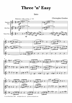 Three 'n' Easy for Saxophone Trio (Soprano, Alto and Tenor Saxophones)