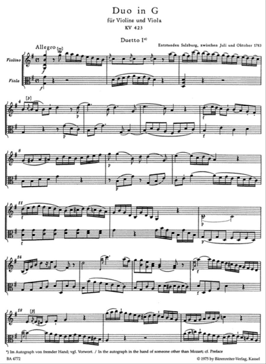 Duets for Violin and Viola, KV 423,424 String Duet scores gallery preview page 2