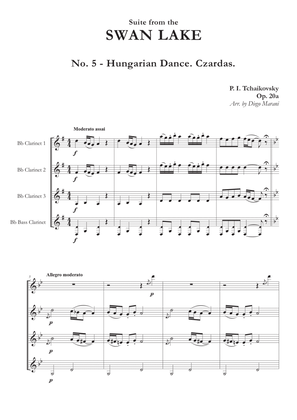 "Hungarian Dance. Czardas" from Swan Lake Suite for Clarinet Quartet