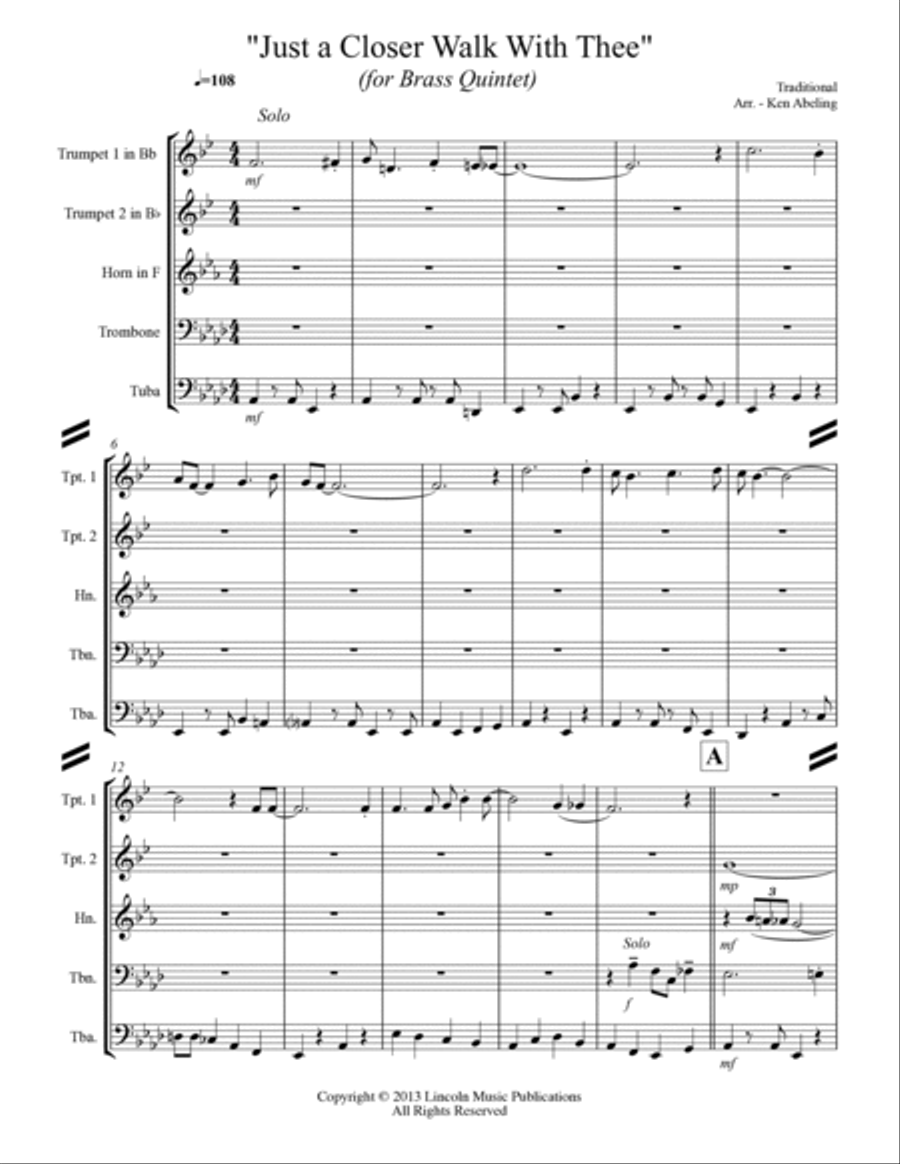 A Closer Walk With Thee (for Brass Quintet) Brass Quintet scores gallery preview page 2