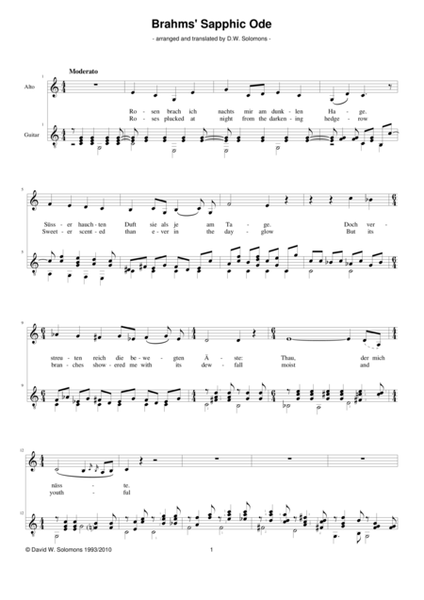 Sapphic ode (in German and English) for alto or baritone and guitar image number null