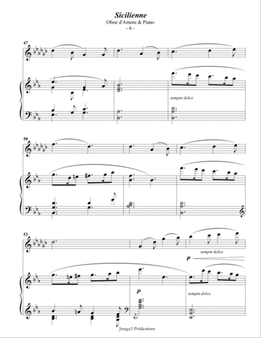 Fauré: Sicilienne for Oboe d'Amore & Piano Oboe scores gallery preview page 6