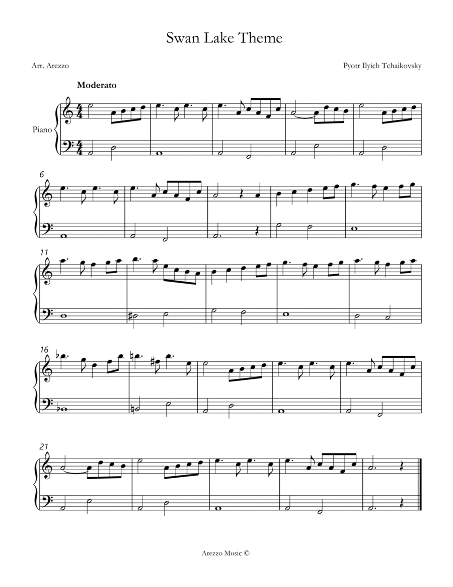swan lake theme easy piano a minor sheet music Chamber Music scores gallery preview page 1
