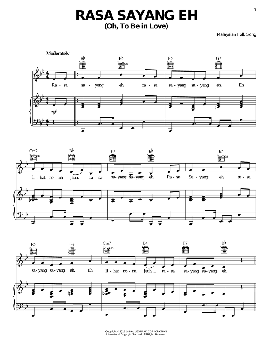 Rasa Sayang Eh (Oh, To Be In Love) Piano, Vocal, Guitar scores gallery preview page 1