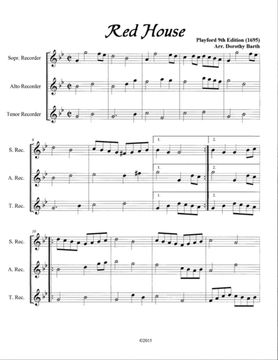 Playford Trios: Red House (3 Recorders) Recorder scores gallery preview page 2