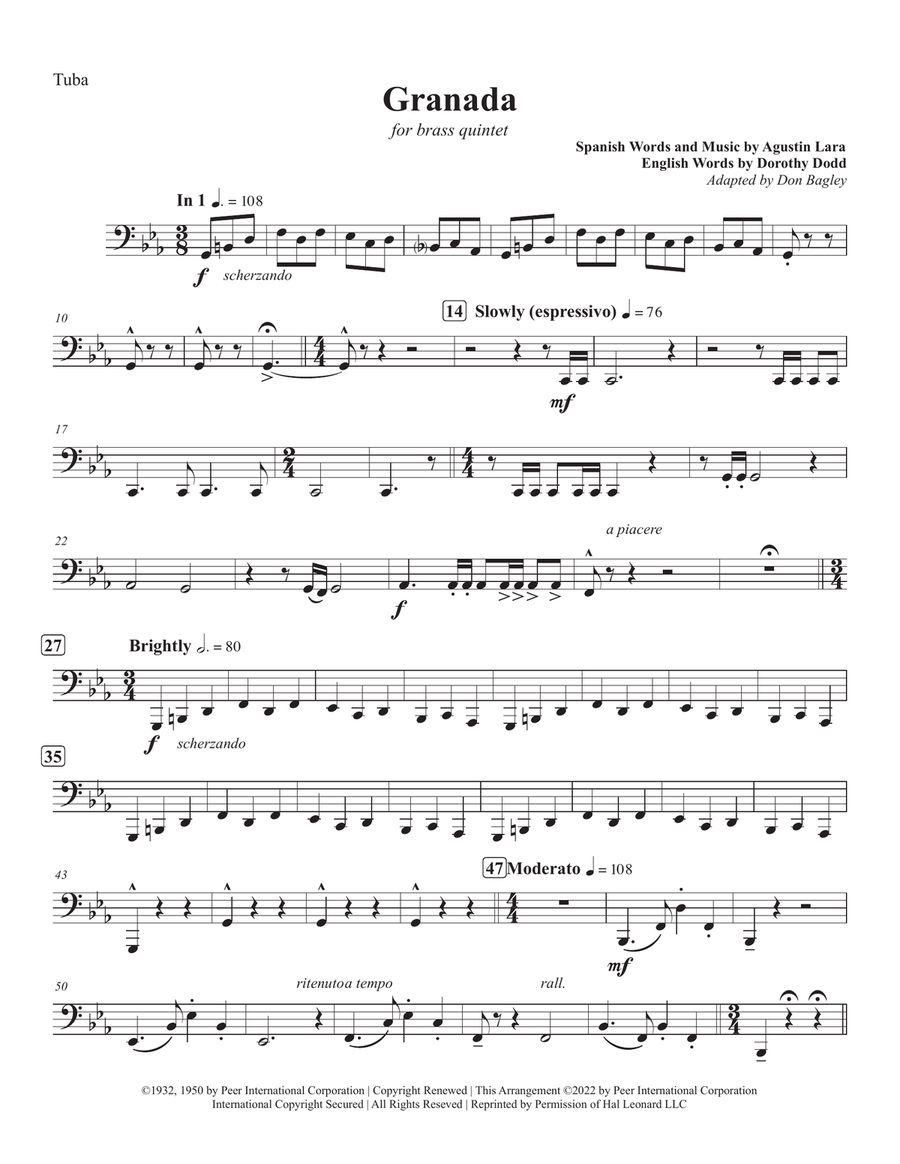 Granada - Tuba Brass Quintet scores gallery preview page 1