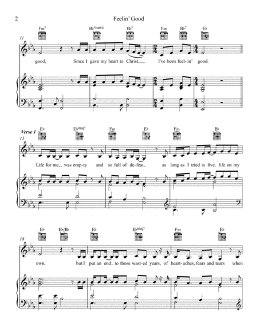 Feelin' Good Piano, Vocal, Guitar scores gallery preview page 2