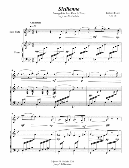 Fauré: Sicilienne for Bass Flute & Piano image number null
