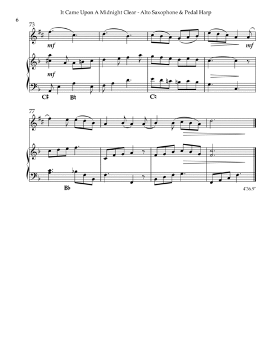 It Came Upon A Midnight Clear, Duet for Eb Alto Saxophone & Pedal Harp Alto Saxophone scores gallery preview page 6