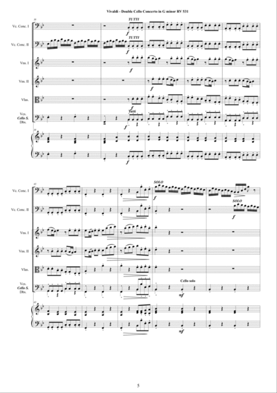 Vivaldi - Double Cello Concerto in G minor RV531 for Two Cellos, Strings and Cembalo Chamber Orchestra scores gallery preview page 5